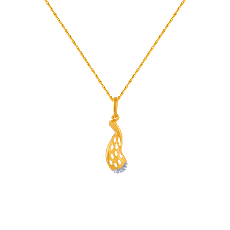 Ladies playful heart charm necklaces -14KT (585) Yellow Gold And American Diamond Pendant For Women