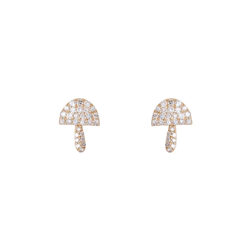 Ladies classic pearl swirl earrings -Pave Diamond Mushroom Studs