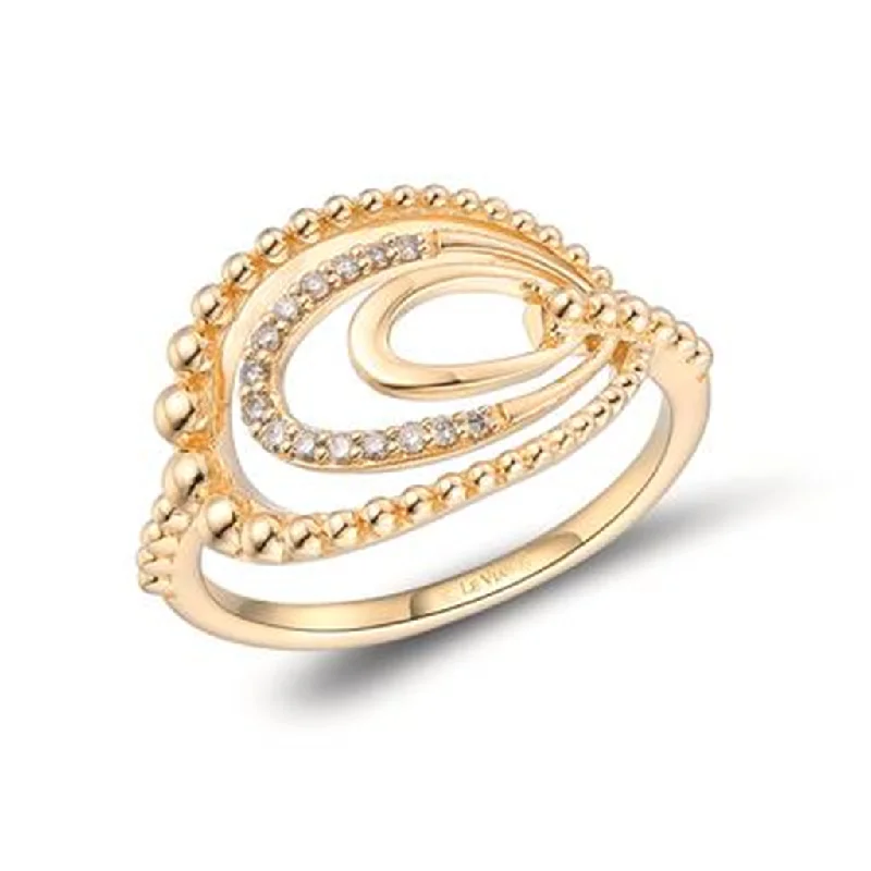 Ladies unique boho spiral engagement rings -14K Yellow Gold 0.08ctw Diamond Waves Open Ring by Le Vian