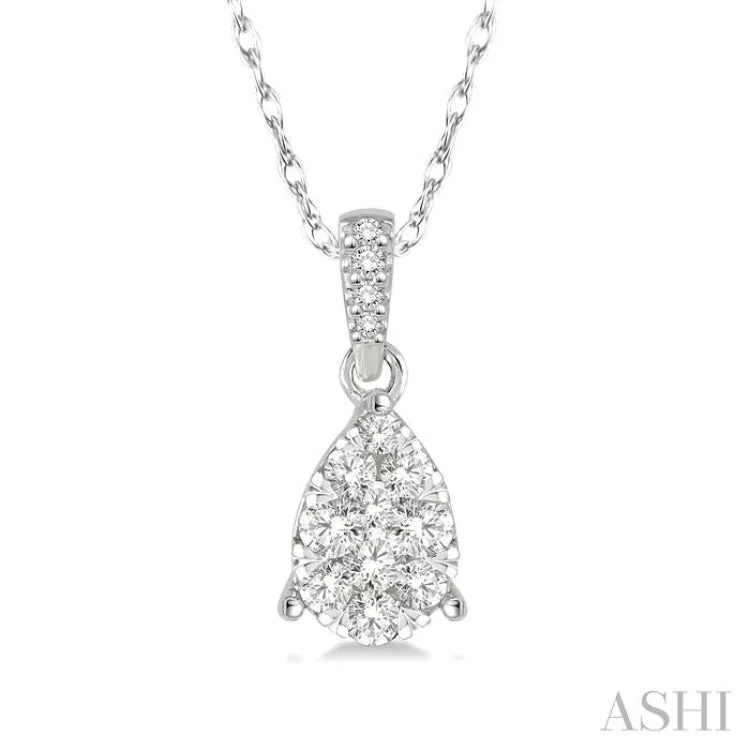 Modern geometric silver necklaces for women -1/6 Ctw Pear Shape Diamond Lovebright Pendant in 14K White Gold with Chain