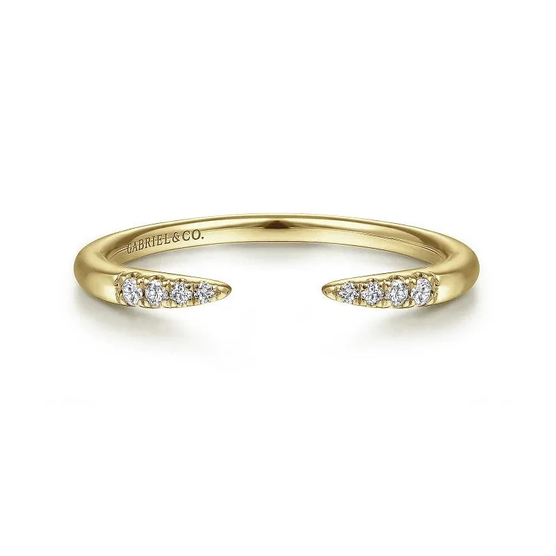 Ladies curved gold engagement rings -14K Yellow Gold Open Diamond Tipped Stackable Ring