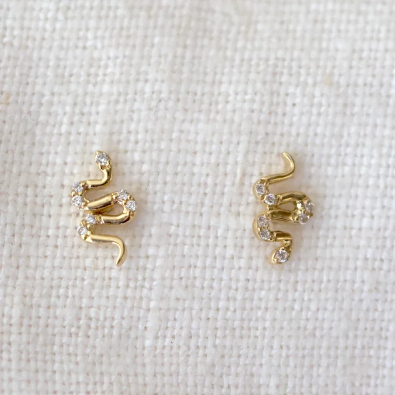 Simple rose gold swirl earrings -Mini Diamond Snake Studs