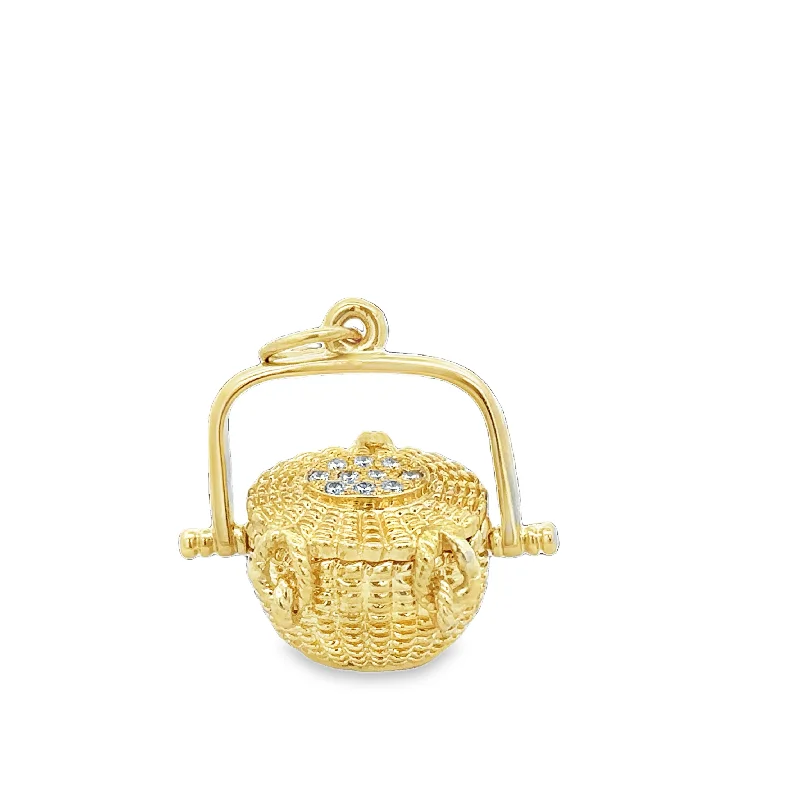 Ladies shimmering onyx engagement rings -Vintage Diamond Opening Basket Charm in 18k Yellow Gold