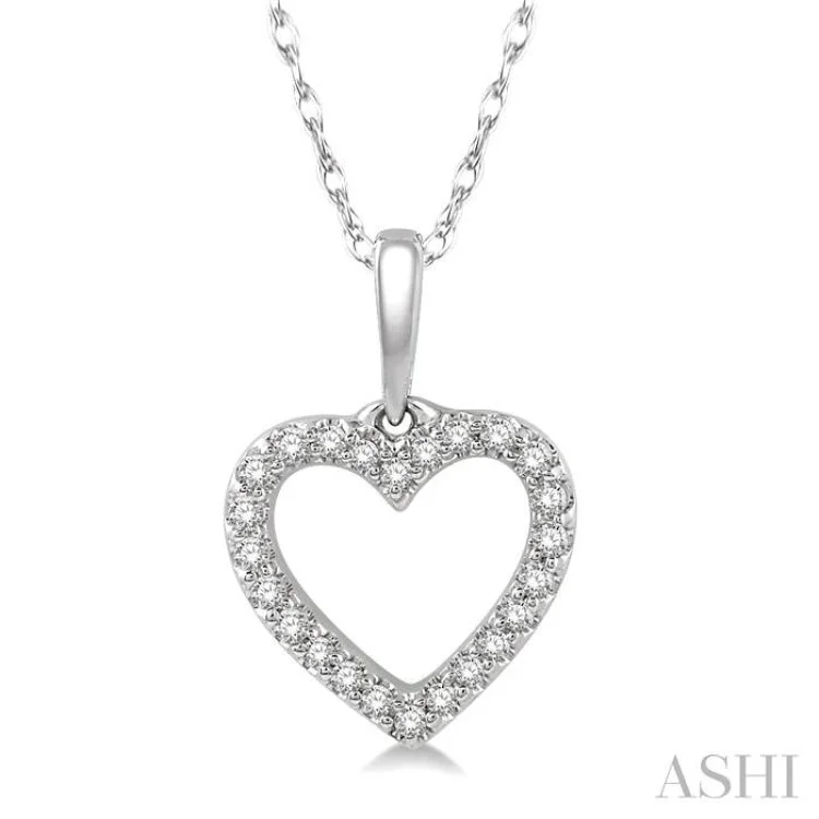 Ladies unique floral charm necklaces -1/10 Ctw Hollow Cut Heart Charm Round Cut Diamond Pendant in 10K White Gold with chain