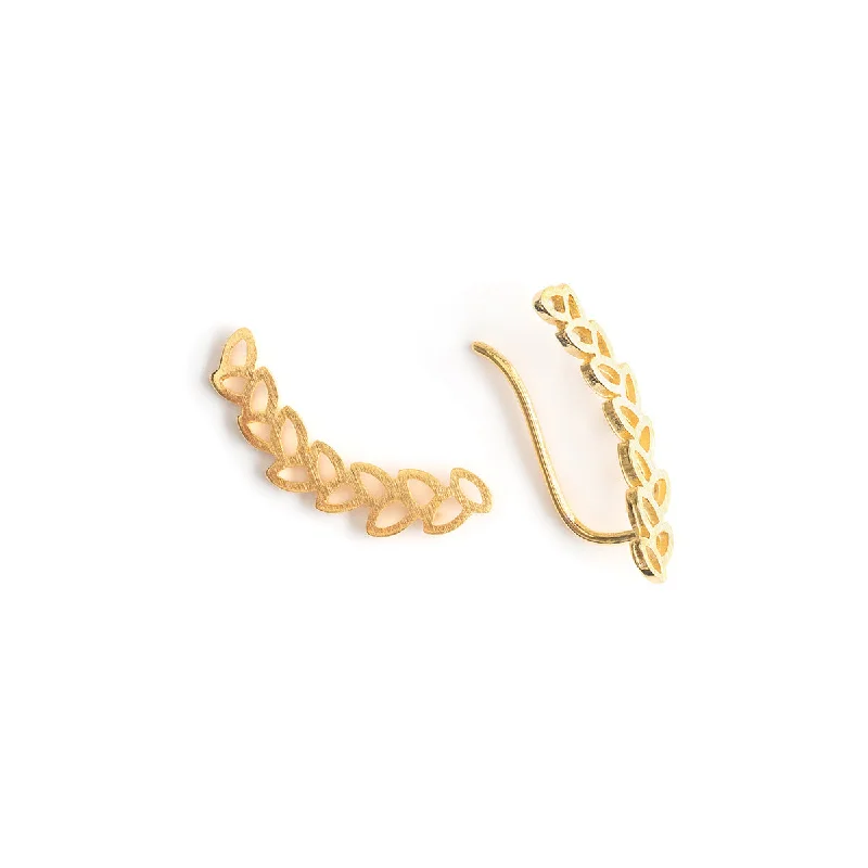 Ladies lightweight vine earrings -Gold Leaf Ear Climber