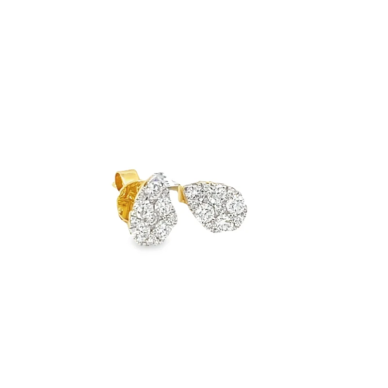 Modern geometric gold earrings for women -Teardrop Pave Diamond Stud Earrings