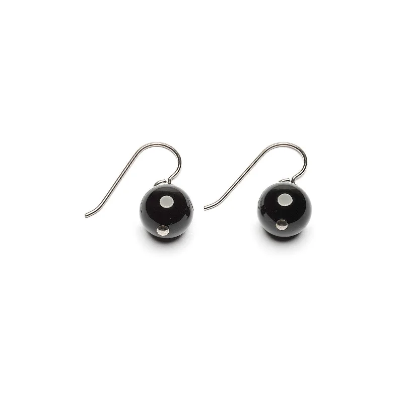 Ladies lightweight agate earrings -Genuine Black Onyx Niobium French Hook Earrings