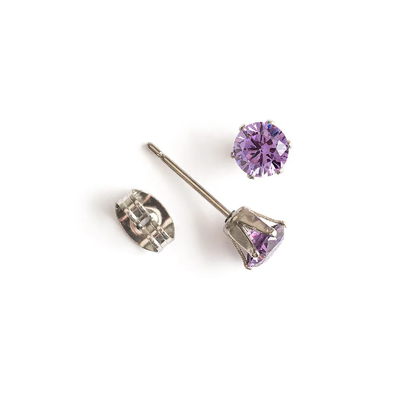 Ladies shimmering garnet earrings -Purple Crystal Titanium Stud Earrings