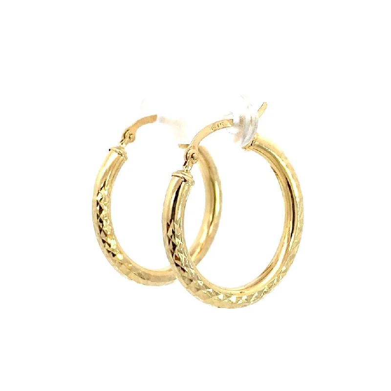 Modern gold arc stud earrings -14K Yellow Gold 25mm Diamond Cut Semi-Solid Large Hoop Earring