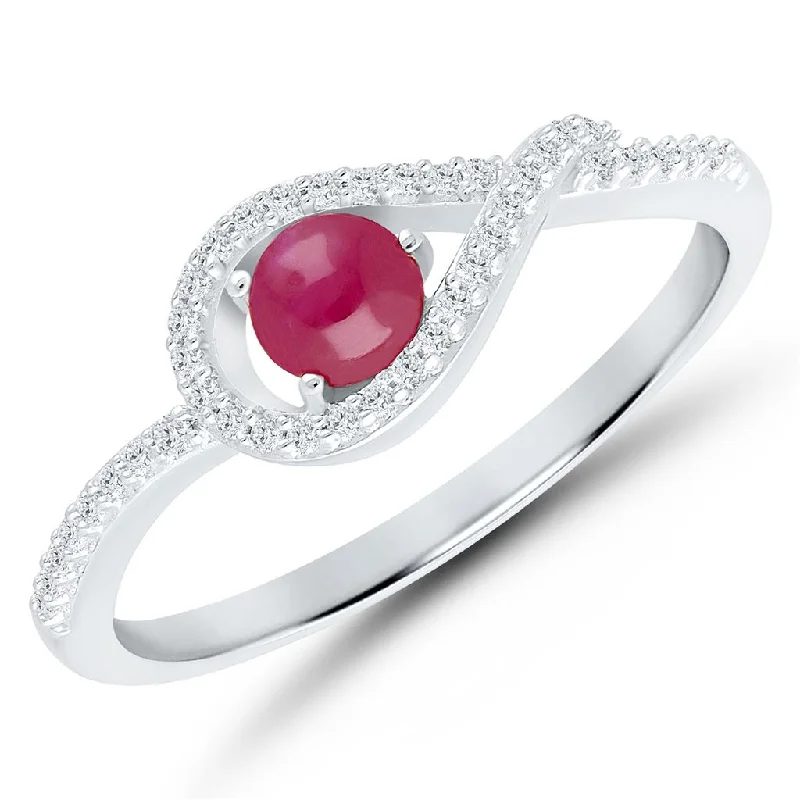 Trendy gold petal engagement rings -14K White Gold 0.51ctw Lovefire Ruby & Diamond Halo Ring