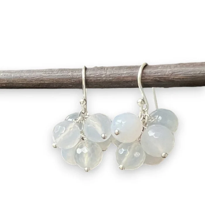 Delicate silver spiral drop earrings -ANN LIGHTFOOT - MILKY AGATE CLUSTER EARRINGS