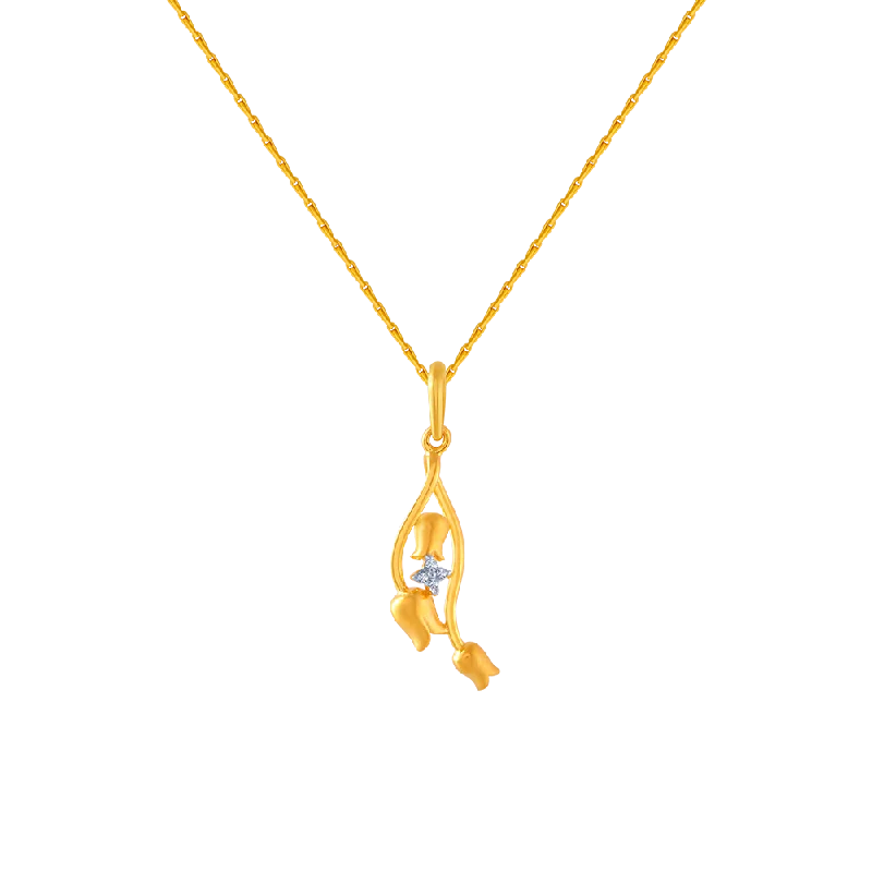 Simple gold bar pendant necklaces for ladies -14KT (585) Yellow Gold And American Diamond Pendant For Women