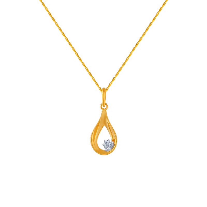 Ladies emerald drop necklaces -14KT (585) Yellow Gold And American Diamond Pendant For Women