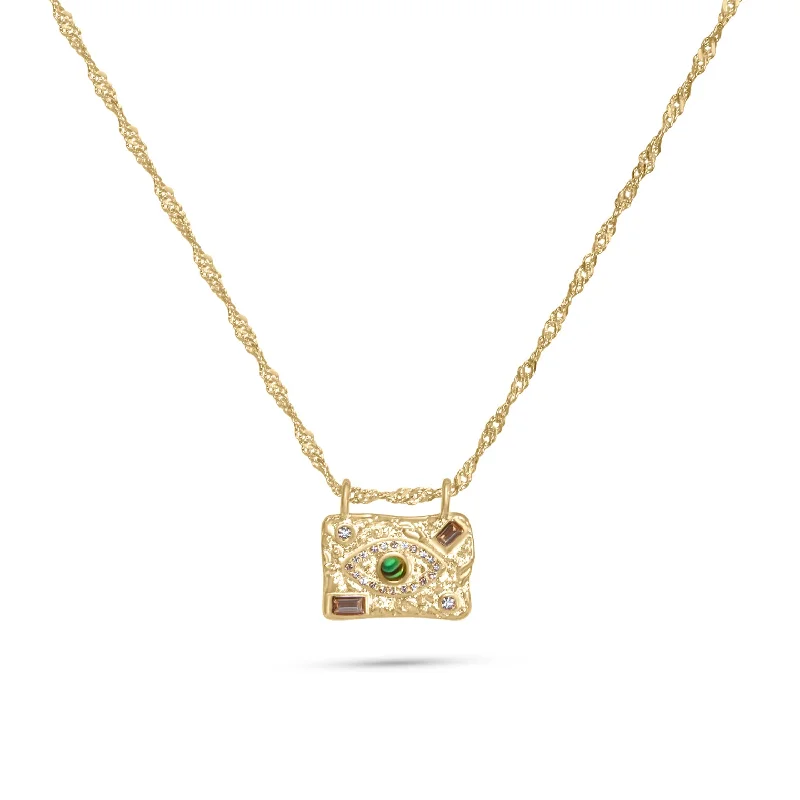 Delicate diamond accent necklaces for women -Green Evil Eye Necklace