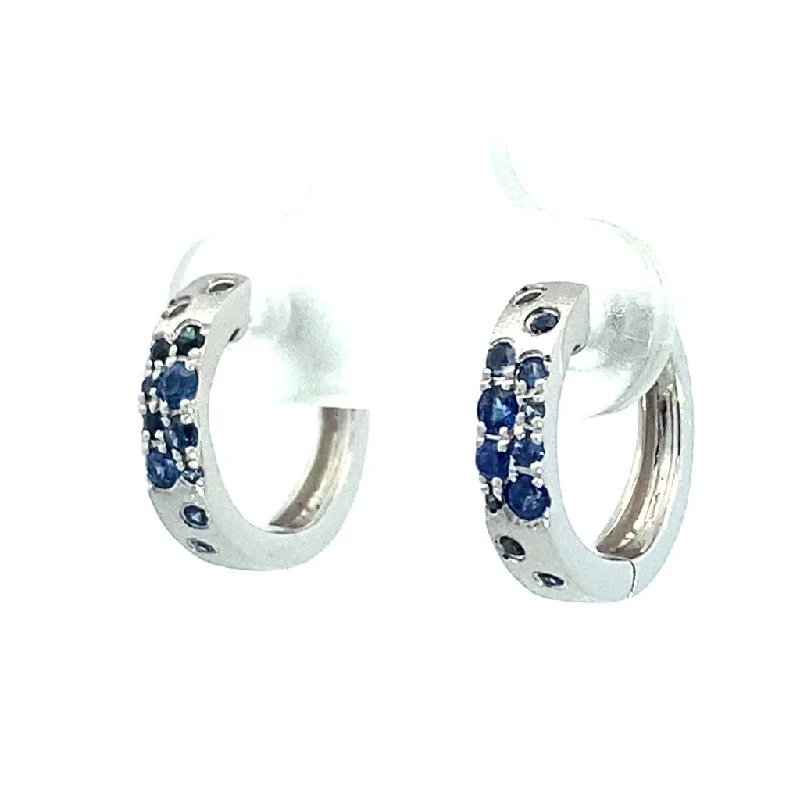 Vintage rose gold petal earrings for women -14K White Gold 'Confetti' Sapphires Flush Set Huggie Earrings