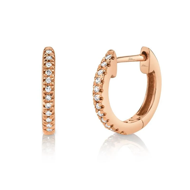 Elegant diamond arc earrings -14K  Rose Gold Diamond Huggie Earrings