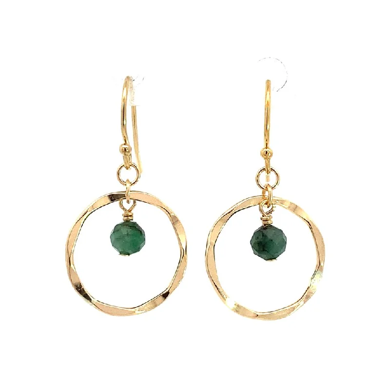 Ladies minimalist onyx earrings -May Birthstone Earrings: Gold Filled Circle Earrings With Emerald Beads