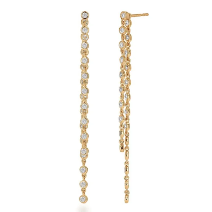 Elegant diamond arc earrings -Rachel Reid Diamond Bezel Drop Earrings