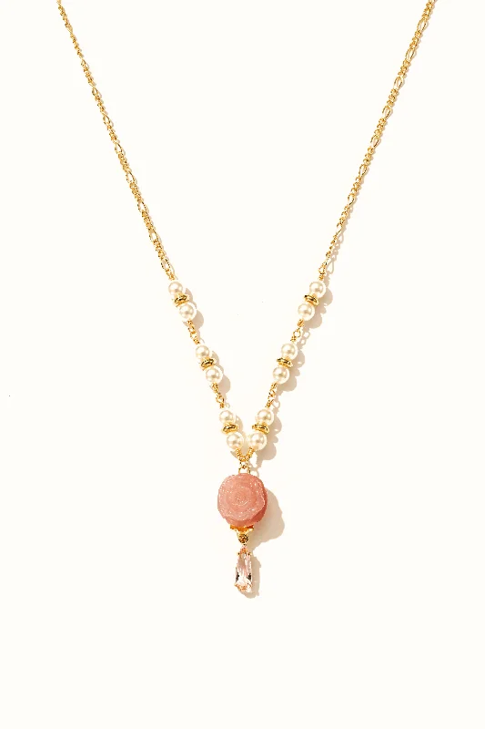 Modern diamond bar necklaces for women -Rosy Agate Drop Necklace