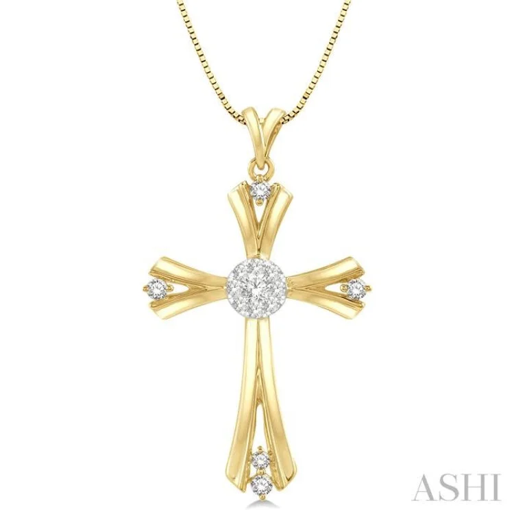 Simple rose gold layered necklaces -1/4 Ctw Lovebright Round Cut Diamond Cross Pendant in 14K Yellow and White Gold with chain