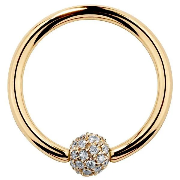 Ladies unique crescent engagement rings -4mm Diamond Pave Ball 14K Gold Fixed Bead Ring