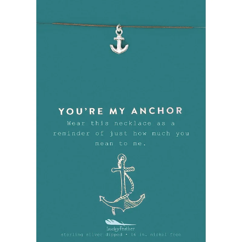 Ladies minimalist rose gold necklaces -You're My Anchor - Silver Anchor Necklace