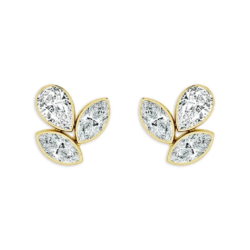 Ladies classic pearl swirl earrings -14K Yellow Gold Bubbles Stud Lab Diamonds Stud Earrings