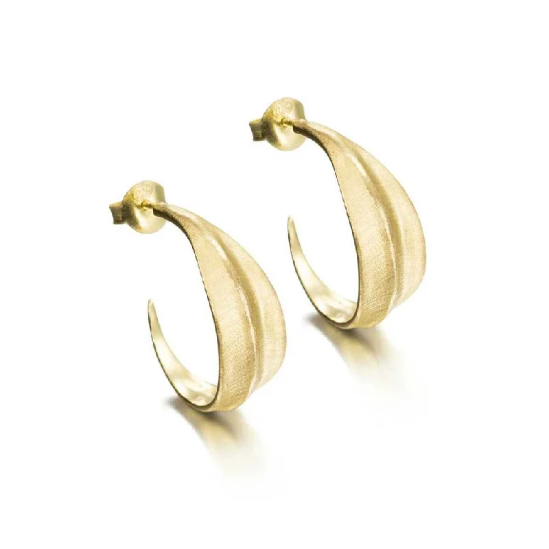 Ladies bold vine hoop earrings -18K Yellow Gold Vermeil Leaf Motif Hoop Earrings