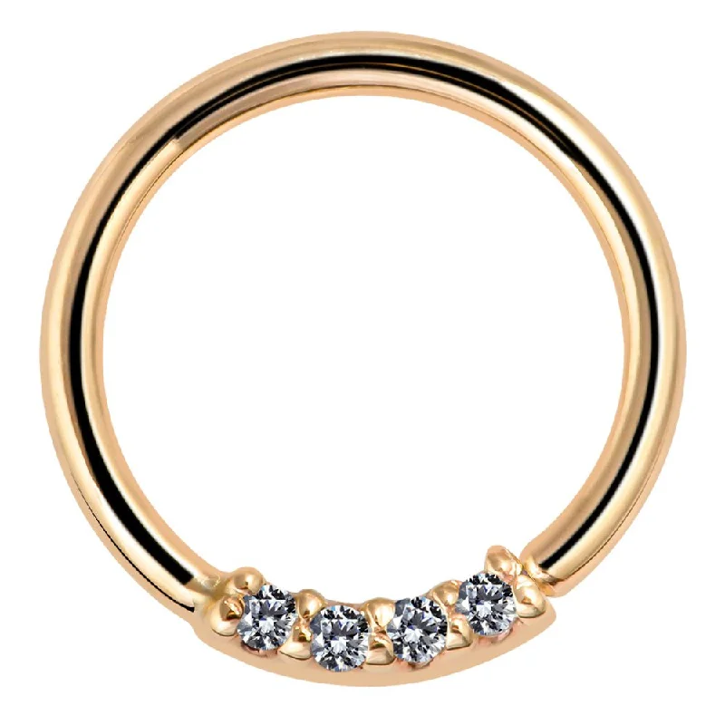 Ladies delicate floral twist engagement rings -Four Diamonds Seam Ring Hoop 14K Gold or Platinum