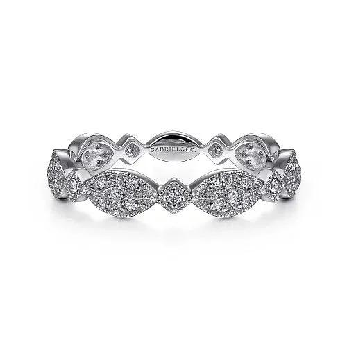 Ladies lightweight halo engagement rings -14K White Gold Marquise Station Pave Diamond Stackable Ring