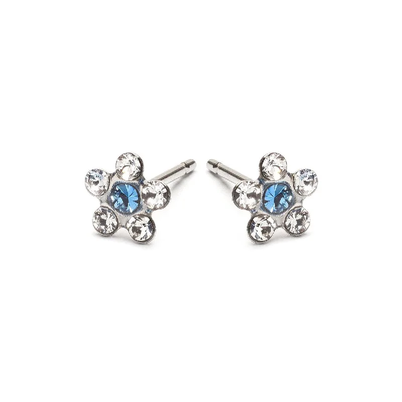 Elegant silver petal stud earrings -White & Sapphire Daisy Earrings