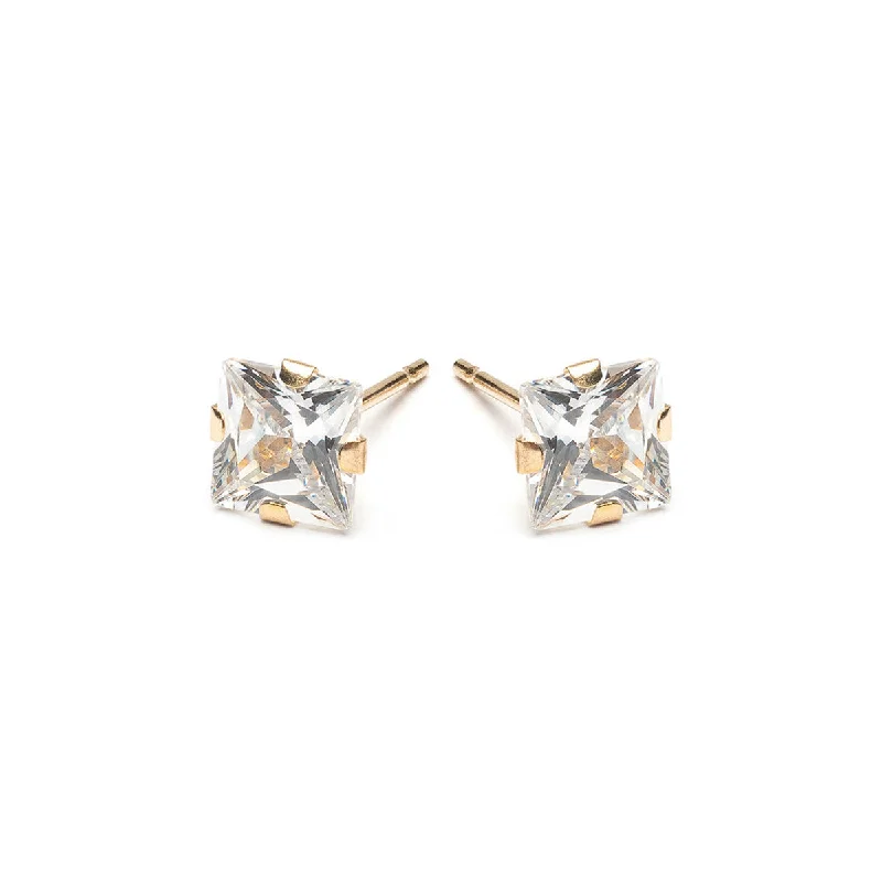 Simple silver arch earrings for ladies -14k Yellow Gold Stud Earrings 5mm Square Zirconia