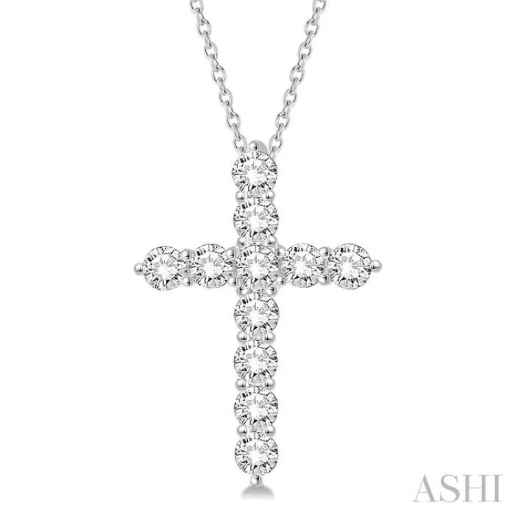 Elegant rose gold infinity necklaces -2 Ctw Round Cut Diamond Cross Pendant in 14K White Gold with Chain