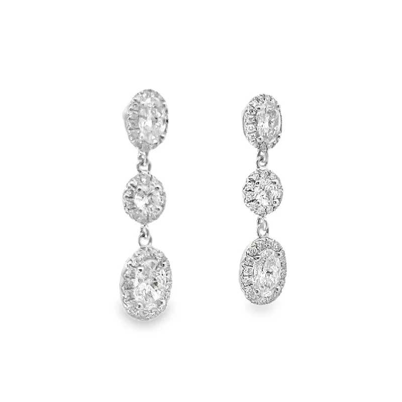 Elegant silver vine earrings for women -Oval and Round Diamond Drop Earrings