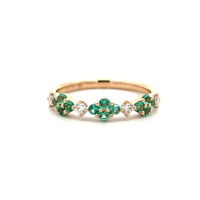 Ladies lightweight halo engagement rings -14K Yellow Gold 0.46ctw Emerald & Diamond Floral Ring