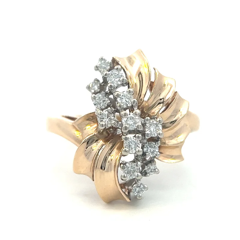 Simple rose gold swirl engagement rings -Estate 14K Two Tone Gold 0.33ctw Round Diamond Cluster Ring