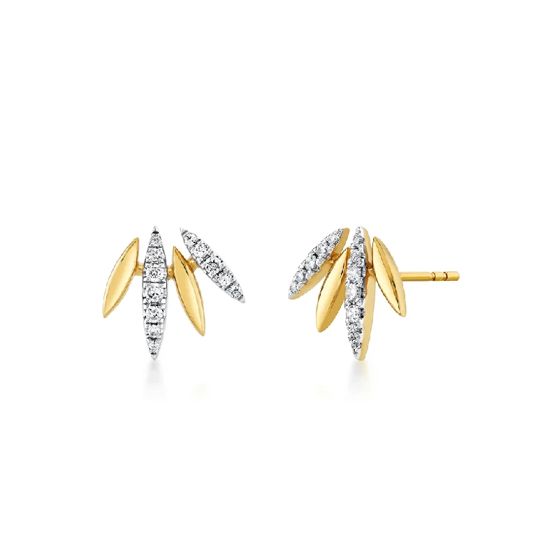 Ladies shimmering quartz hoop earrings -14K Yellow And White 'Tulira' Floral Natural Diamonds Earrings