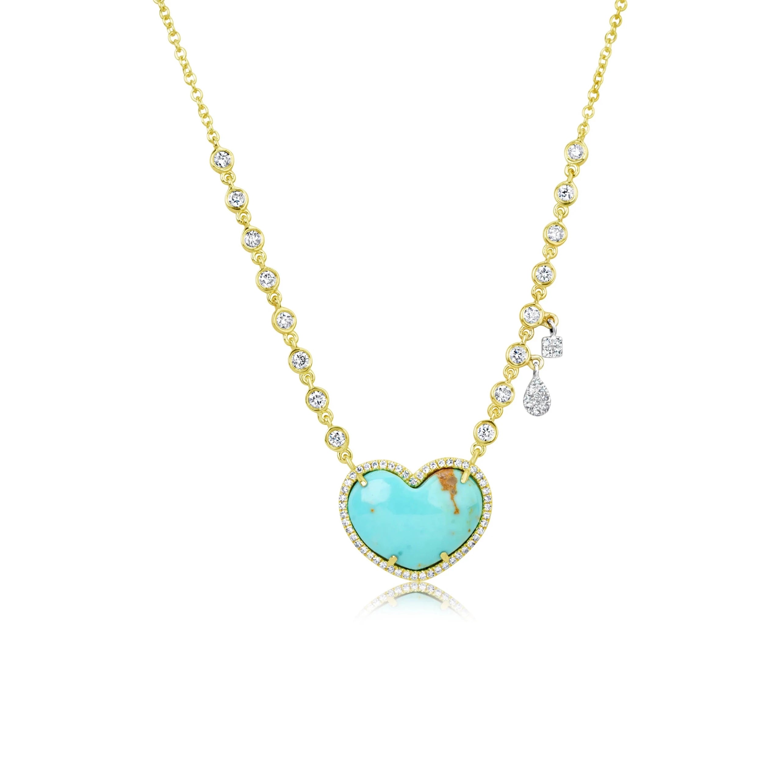 Ladies minimalist rose gold engagement rings -Turquoise & Diamond Heart with Diamond Chain