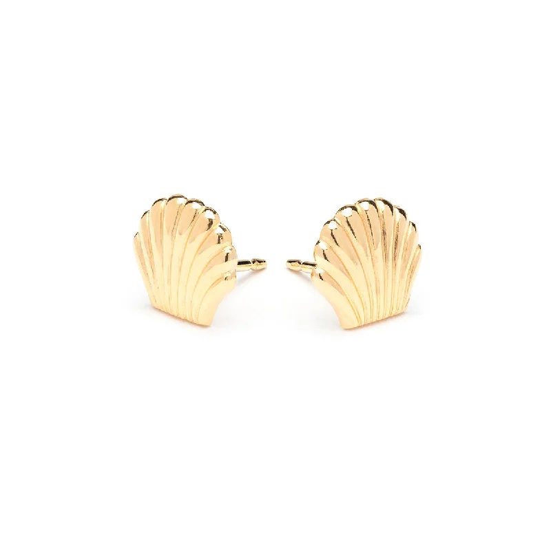 Vintage crystal arch earrings -Gold Plated Seashell Tiny Stud Earrings