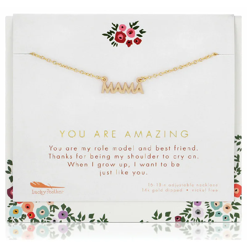 Ladies delicate emerald pendant necklaces -You Are Amazing, Mama - Necklace & Card