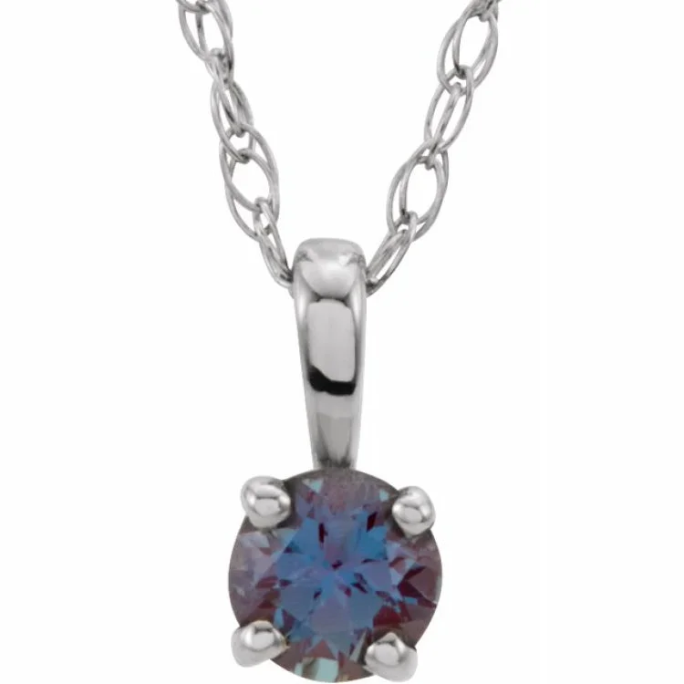 Ladies sparkling sapphire pendant necklaces -14K White 3 mm Natural Alexandrite Youth Solitaire 14" Necklace