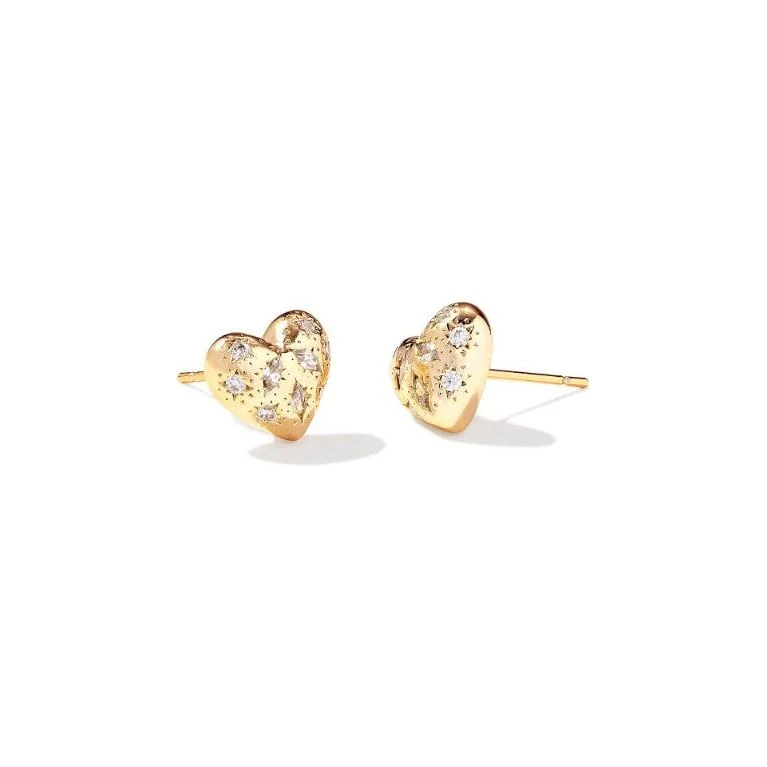 Modern geometric gold earrings for women -Kendra Scott Gold Holland Heart Stud Earrings