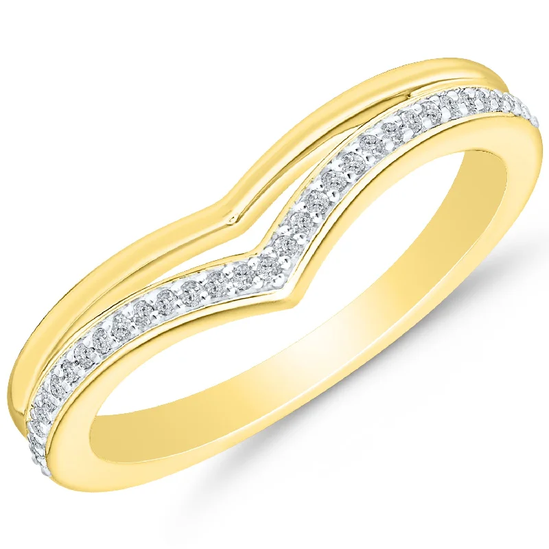 Ladies elegant topaz engagement rings -10K Yellow Gold 0.10ctw Round Diamond Chevron Ring