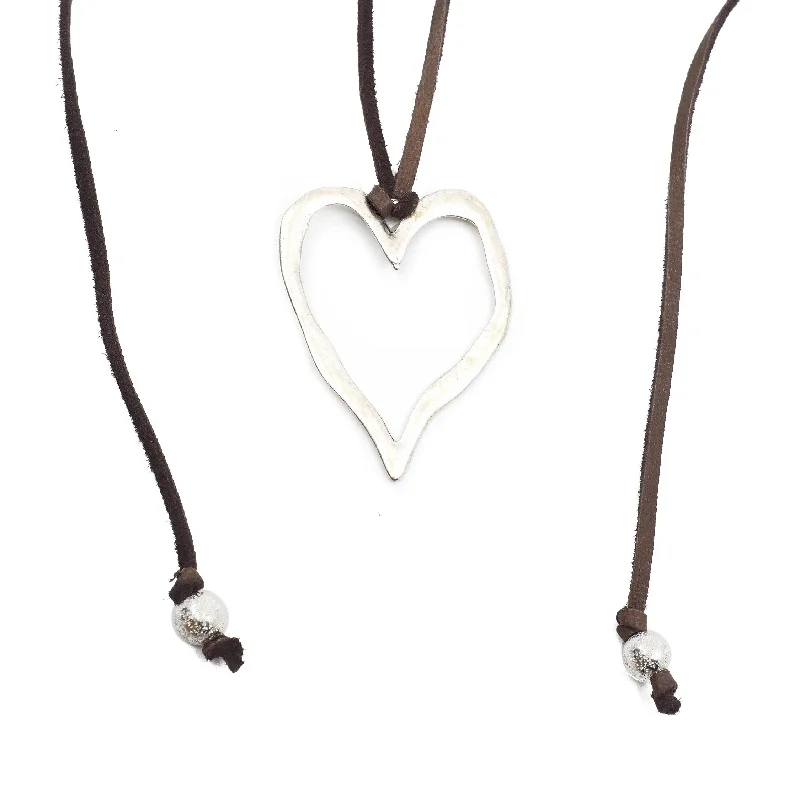 Delicate silver drop necklaces for ladies -Lost My Heart in Leather Necklace