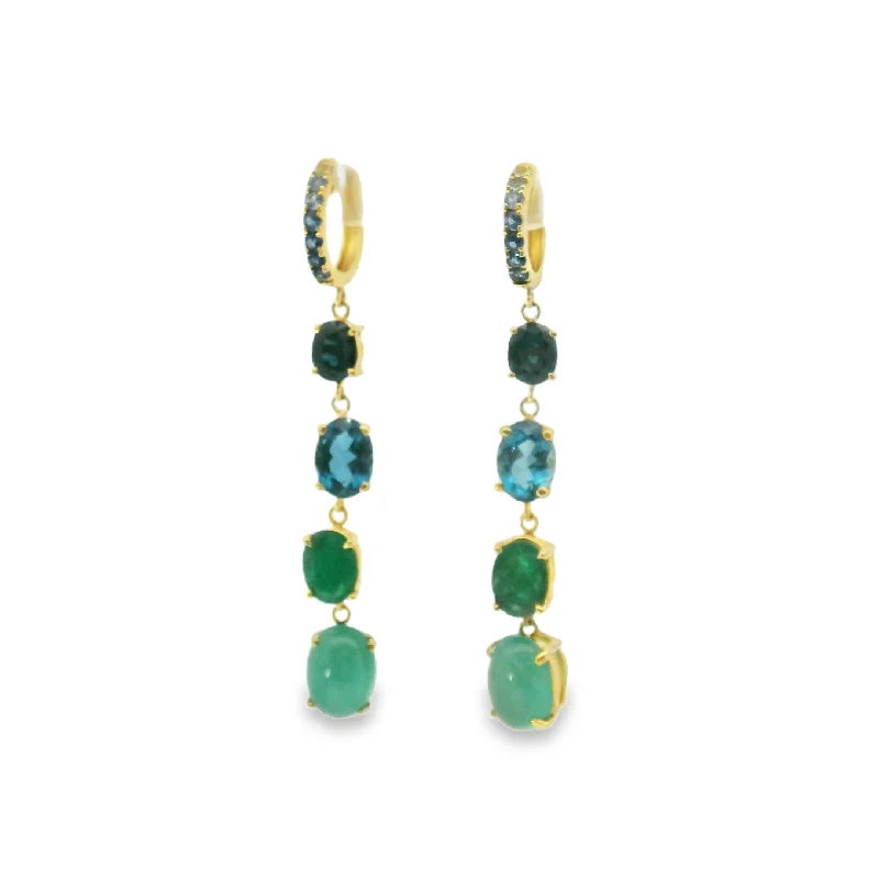 Ladies bold silver arc earrings -Ombre Green & Blue Gemstone Drop Earrings