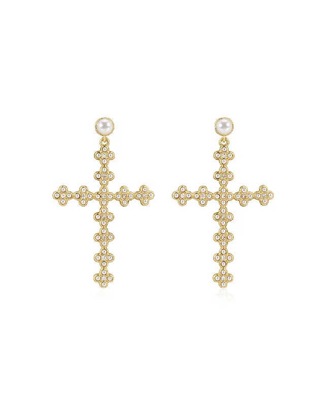 Ladies chunky silver hoop earrings -The Daisy Stud Cross Earrings