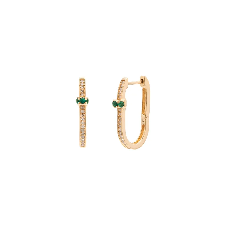 Ladies lightweight halo engagement rings -Emerald & Diamond Pavé U Hoops | Solid 14K Gold