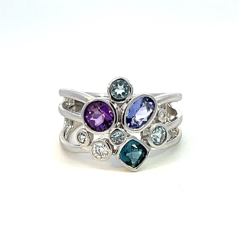 Vintage gold crescent engagement rings -14K White Gold 1.41ctw Gemstone & Diamond Cluster Ring by Le Vian