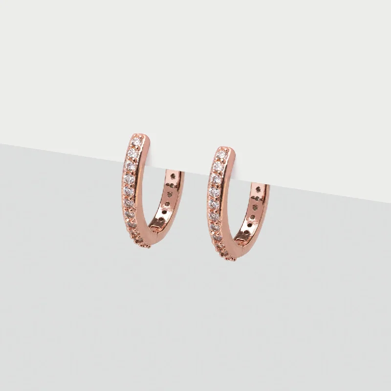 Ladies minimalist gold swirl earrings -Rose Gold Pave Huggie Hoops