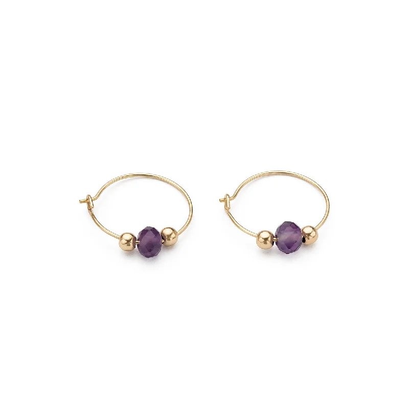 Ladies twisted silver earrings -14k Yellow Gold Amethyst Charm 12 mm Hoop Earrings